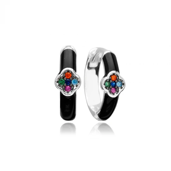 Mix CZ Black Enamel 925 Sterling Silver Earrings