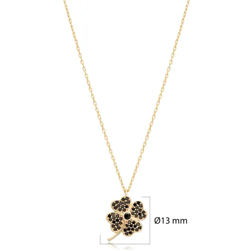 EDR-Black CZ Clover 925 Sterling Silver Necklace EDR-Black CZ Clover 925 Sterling Silver Necklace