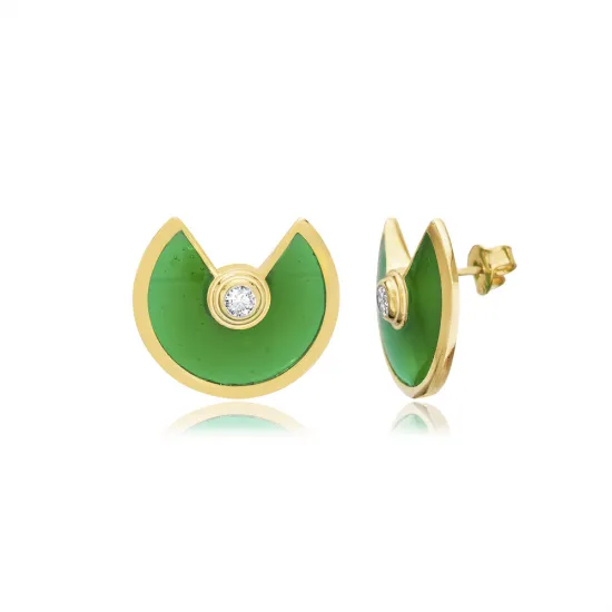 Green Enamel Round Silver Stud Earrings Green Enamel Round Silver Stud Earrings
