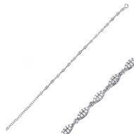 Geometric Shiny CZ Chain 925 Sterling Silver Bracelet