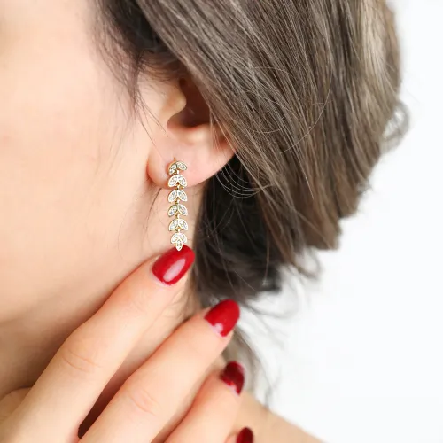 Palm Design 925 Silver Long Earrings