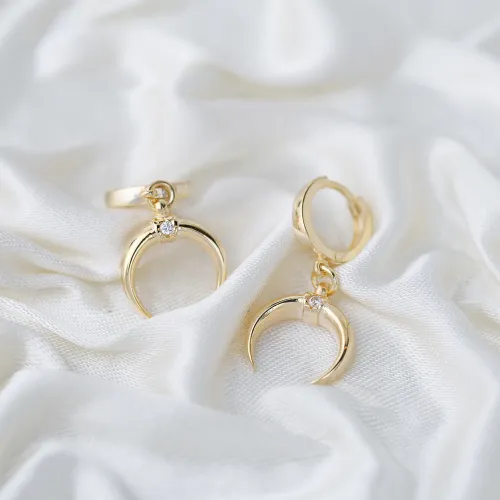 Horn CZ Dangle 925 Sterling Silver Earrings