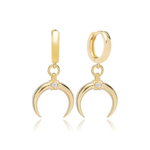 Horn CZ Dangle 925 Sterling Silver Earrings