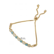 Round Evil Eye And CZ Adjustable 925 Silver Bracelet