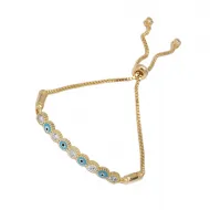 Round Evil Eye And CZ Adjustable 925 Silver Bracelet
