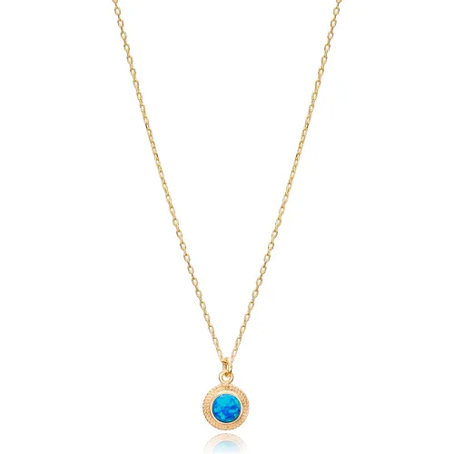Blue Opal Round Tiny Charm Necklace Pendant