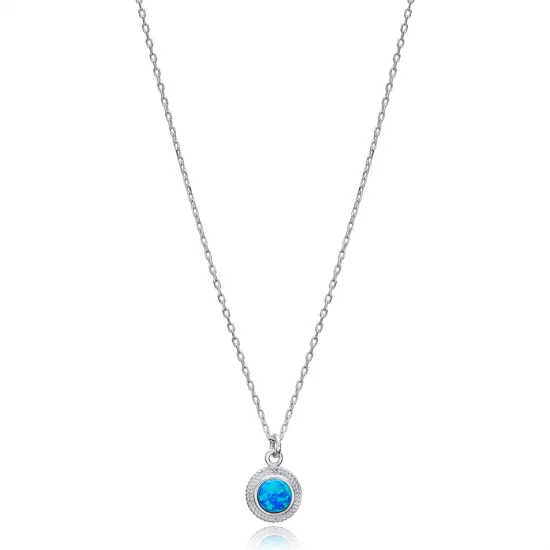 Blue Opal Round Tiny 925 Sterling Silver Necklace Blue Opal Round Tiny 925 Sterling Silver Necklace