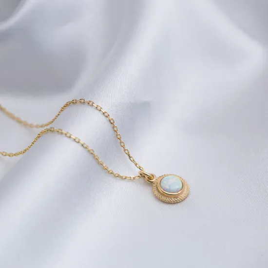 White Opal Round Tiny 925 Sterling Silver Necklace White Opal Round Tiny 925 Sterling Silver Necklace