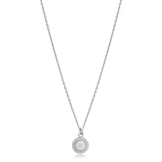 White Opal Round Tiny 925 Sterling Silver Necklace White Opal Round Tiny 925 Sterling Silver Necklace