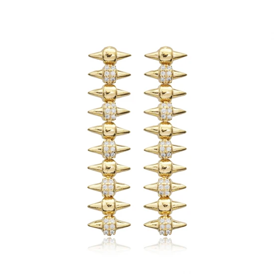 Spike Rivet Long 925 Sterling Silver Earrings | 925 Sterling Silver Wholesale | Sade Silver Spike Rivet Long 925 Sterling Silver Earrings - Sade 925 Silver Jewelry