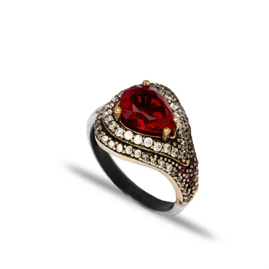 Ottoman Drop Garnet CZ Wholesale Authentic Silver Ring Ottoman Drop Garnet CZ Wholesale Authentic Silver Ring
