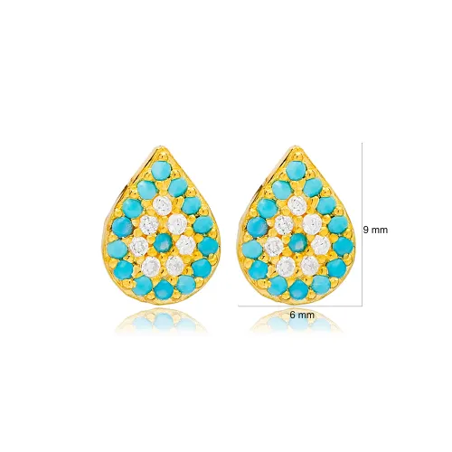 Turquoise Pear Tiny 925 Sterling Silver Earrings Turquoise Pear Tiny 925 Sterling Silver Earrings