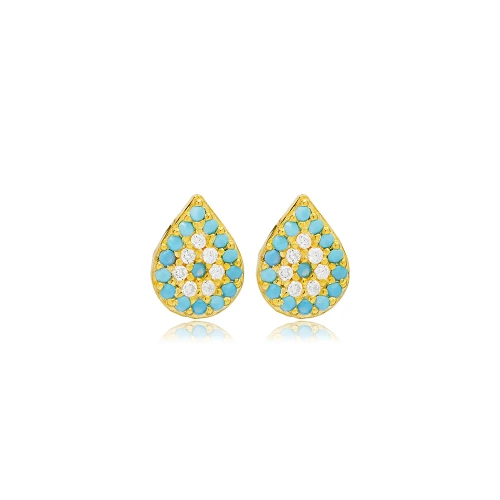 Turquoise Pear Tiny 925 Sterling Silver Earrings