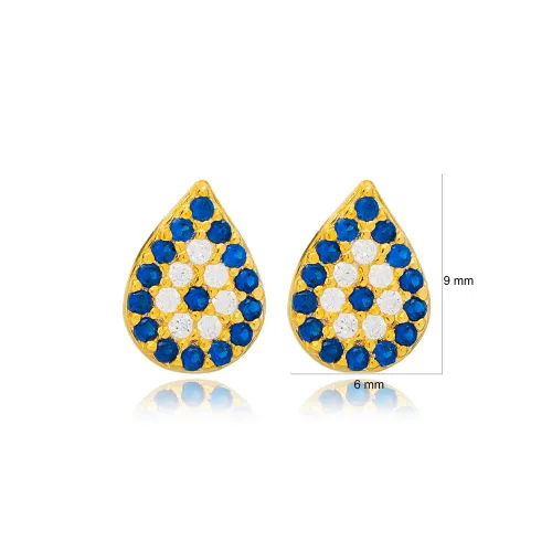 Sapphire Pear Tiny 925 Sterling Silver Earrings Sapphire Pear Tiny 925 Sterling Silver Earrings