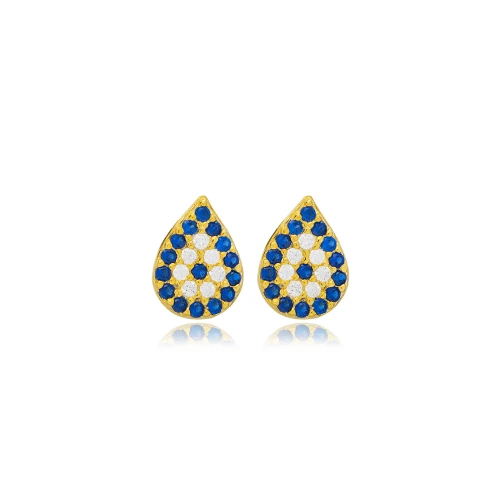 Sapphire Pear Tiny 925 Sterling Silver Earrings