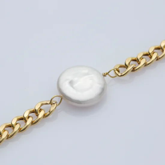 Natural Pearl Gourmet Chain Sterling Silver Bracelet Natural Pearl Gourmet Chain Sterling Silver Bracelet