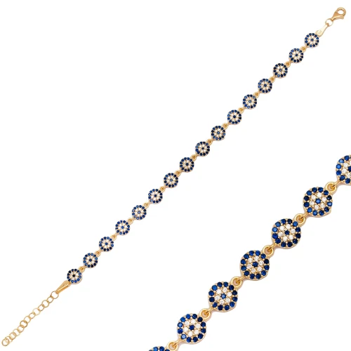 Tiny Round Evil Eye Dainty 925 Sterling Silver Bracelet