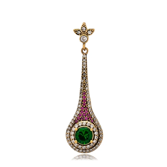 Emerald CZ Round 925 Sterling Silver Necklace | 925 Sterling Silver Wholesale | Sade Silver Emerald CZ Round 925 Sterling Silver Necklace - Sade 925 Silver Jewelry