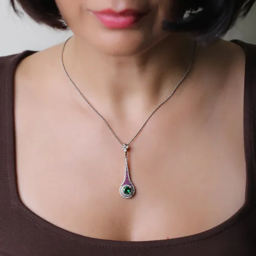 Emerald CZ Round 925 Sterling Silver Necklace Emerald CZ Round 925 Sterling Silver Necklace