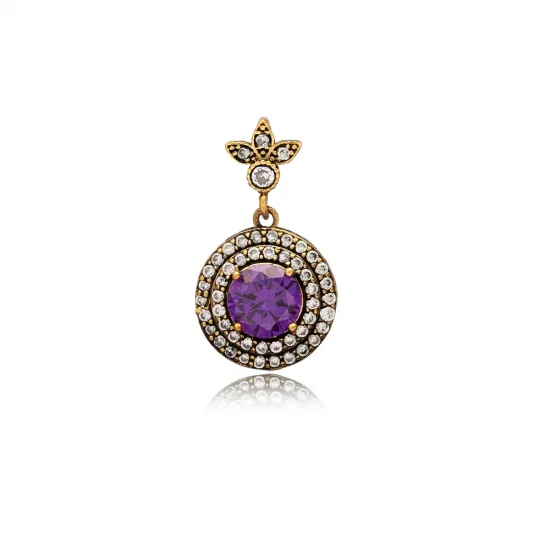 Amethyst CZ Ottoman Style Round Sterling Silver Pendant Amethyst CZ Ottoman Style Round Sterling Silver Pendant
