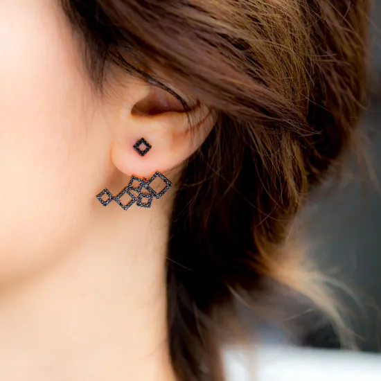 Ear Jack Double Side Turquoise Cube 925 Silver Earrings Ear Jack Double Side Turquoise Cube 925 Silver Earrings
