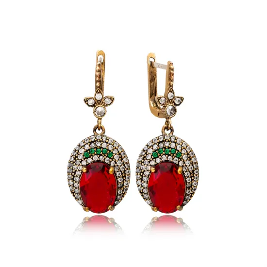 Ruby CZ Oval Shape Ottoman Authentic Silver Earrings Ruby CZ Oval Shape Ottoman Authentic Silver Earrings