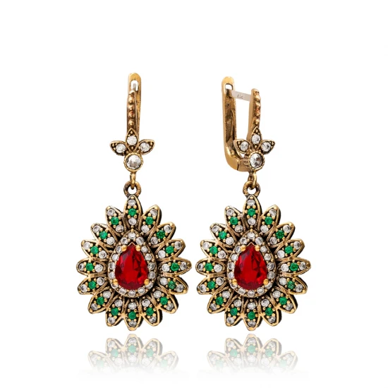 Ruby CZ Pear Drop Shape Ottoman 925 Silver Earrings Ruby CZ Pear Drop Shape Ottoman 925 Silver Earrings
