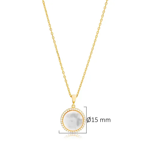 Round Mother Of Pearl 925 Sterling Silver Necklace