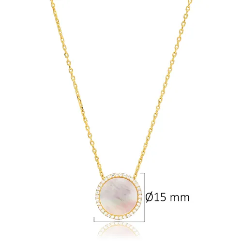 Mother Of Pearl Round 925 Sterling Silver Necklace