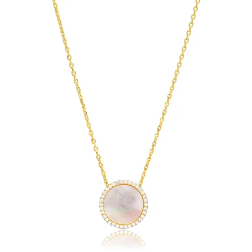 Mother Of Pearl Round 925 Sterling Silver Necklace