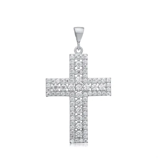 Cross CZ Classic Religious Silver Pendant