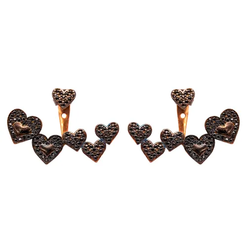 Turkish Light Black CZ Heart Sterling Silver Earrings