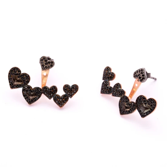 Turkish Light Black CZ Heart Sterling Silver Earrings | 925 Sterling Silver Wholesale | Sade Silver Turkish Light Black CZ Heart Sterling Silver Earrings - Sade 925 Silver Jewelry