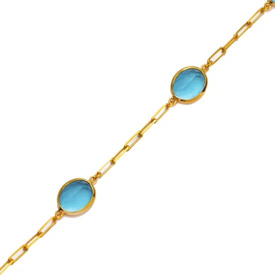Aquamarine Quartz Three Oval Bezel 925 Silver Bracelet Aquamarine Quartz Three Oval Bezel 925 Silver Bracelet