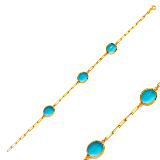 Aquamarine Quartz Three Oval Bezel 925 Silver Bracelet Aquamarine Quartz Three Oval Bezel 925 Silver Bracelet