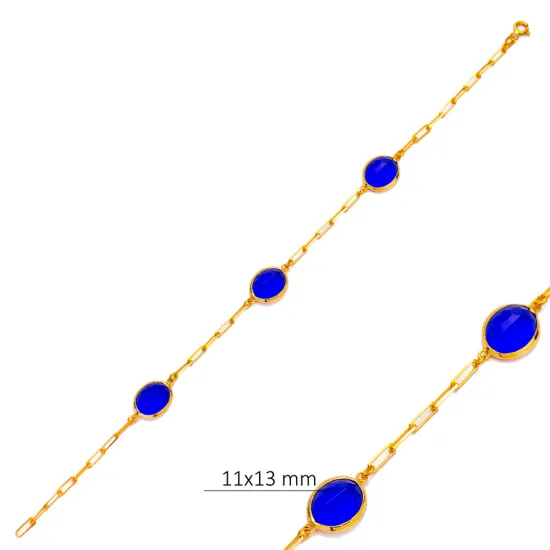 Sapphire Quartz Three Oval Bezel 925 Silver Bracelet Sapphire Quartz Three Oval Bezel 925 Silver Bracelet