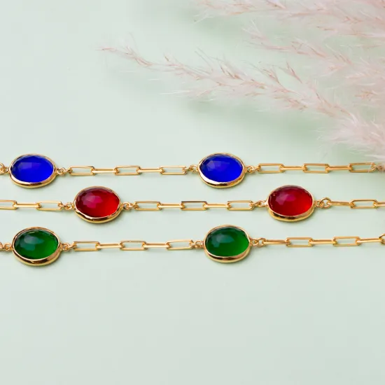 Sapphire Quartz Three Oval Bezel 925 Silver Bracelet Sapphire Quartz Three Oval Bezel 925 Silver Bracelet