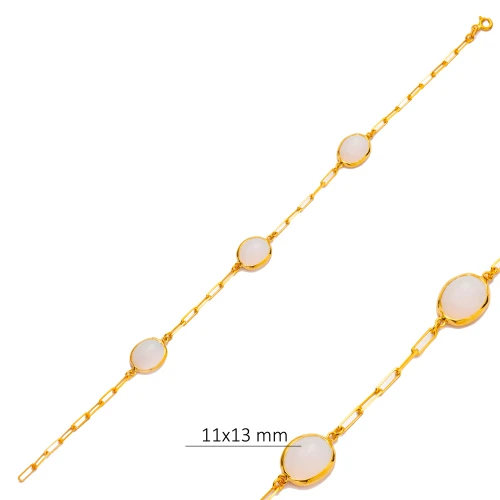 White Quartz Three Oval Bezel Sterling Silver Bracelet