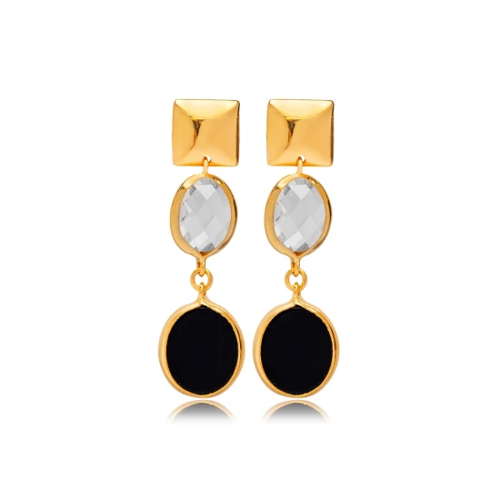 Black Quartz Oval 925 Sterling Silver Earrings Black Quartz Oval 925 Sterling Silver Earrings