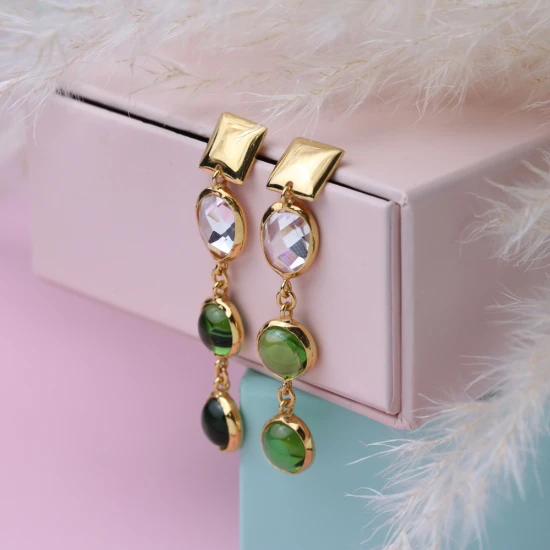 Quartz Round Oval Gold Bezel Sterling Silver Earrings Quartz Round Oval Gold Bezel Sterling Silver Earrings