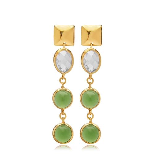 Quartz Round Oval Gold Bezel Sterling Silver Earrings