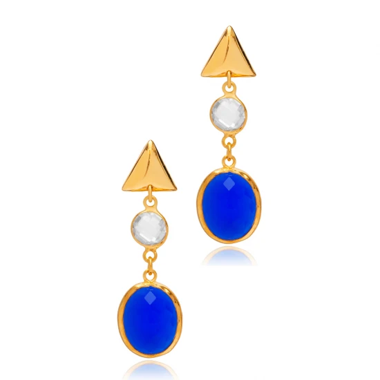 Sapphire Quartz Triangle 925 Sterling Silver Earrings Sapphire Quartz Triangle 925 Sterling Silver Earrings