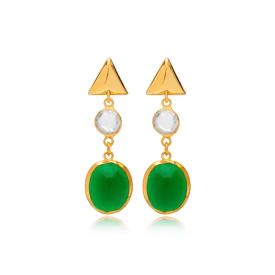 Emerald Quartz Triangle Silver Stud Earrings Emerald Quartz Triangle Silver Stud Earrings