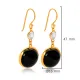 Round Design Black Quartz Hook 925 Silver Jewelry Earrings Round Design Black Quartz Hook 925 Silver Jewelry Earrings