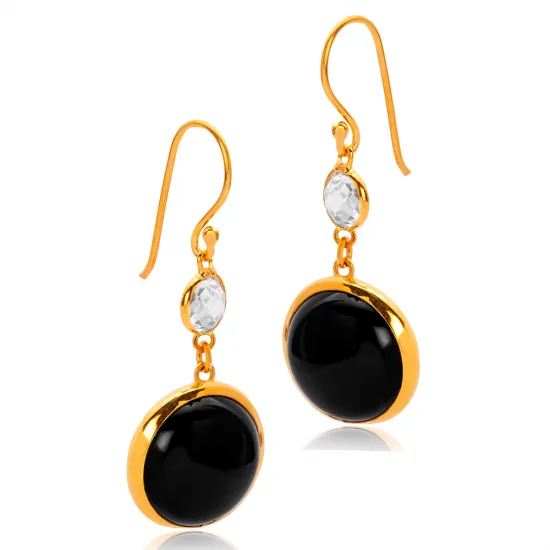 Round Design Black Quartz Hook 925 Silver Jewelry Earrings Round Design Black Quartz Hook 925 Silver Jewelry Earrings