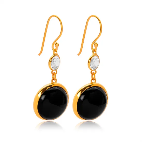 Round Design Black Quartz Hook 925 Silver Jewelry Earrings Round Design Black Quartz Hook 925 Silver Jewelry Earrings