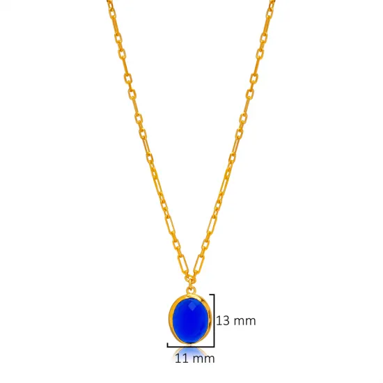 Sapphire Quartz Oval 22K Gold Bezel Silver Charm Necklace Sapphire Quartz Oval 22K Gold Bezel Silver Charm Necklace