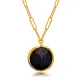 Silvery Navy Blue Quartz Round Bezel Silver Necklace