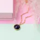Silvery Navy Blue Quartz Round Bezel Silver Necklace