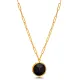 Silvery Navy Blue Quartz Round Bezel Silver Necklace
